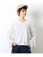 シャーリングボーダーブラウス/ホワイト(001)