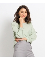 【洗える】タイプライター袖コンシャスブラウス/ライトグリーン(021)