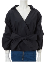 デザインスリーブカシュクールブラウス/ブラック