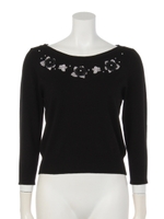 フラワーモチーフ刺繍ニットプルオーバー/ピンク