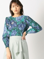 花柄フリルブラウス/緑系