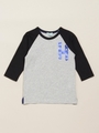 配色7分袖ラグランTシャツ/杢グレー