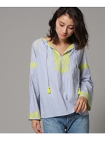 ネオンカラー刺繍コットンブラウス/ブラック(319)