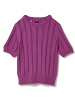 パフスリーブコンパクトニットトップス/パープル