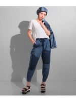 【Settimissimo】ウエストリブパッチ加工イージーパンツ/ブルー(019)