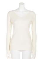 【Shelly island】Vネックレーヨンリブニット/ホワイト