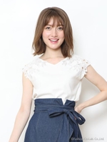 フレンチ袖口刺繍ニット/ホワイト