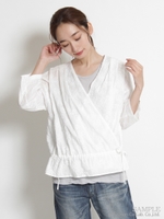 コットンローンワッシャーぶどう柄レースカシュクールブラウス/ホワイト