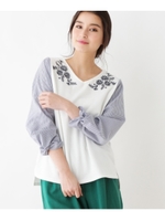 袖ロンスト衿刺繍プルオーバー/ホワイト系(002)