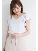 プチビジューラッフルブラウス/ペールブルー(110)