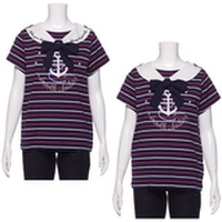 リバーシブルセーラーカラーイカリプリントTシャツ