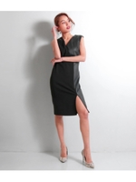 ITALY 異素材切替タイトワンピース/ブラック(027)