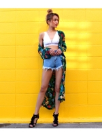 【ANAP USA】リゾート柄ウエストリボンガウンカーディガン/ブラック(027)