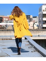 麻風ノーカラーロングガウン/マスタード(044)