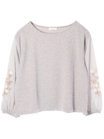 ・チュール刺繍ボリュームスリーブプルオーバー/杢ライトグレー