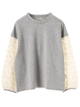 ・ミニハイネック刺繍スリーブプルオーバー/杢ライトグレー