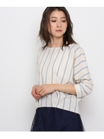 【洗える】バックリボン　ストライプブラウス/ライトベージュ(351)