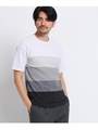 グラデーションパネルボーダーTシャツ[メンズ Tシャツカットソー]/ホワイト(302)
