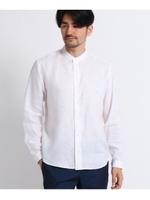 リネンヘリンボーンバンドカラーシャツ[ メンズ シャツ ]/ホワイト(003)