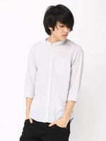 WEGO/フランスリネンバンドカラー7分袖シャツ