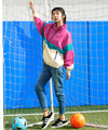 裏カラーデニムスリムサルエルパンツ