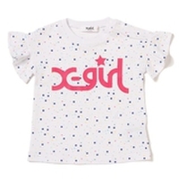 スター総柄ロゴ入り袖フリルTシャツ