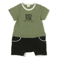 【32%OFF】ブルドッグプリント重ね着風カバーオール