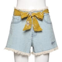 花柄リボンベルトつきデニムショートパンツ