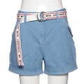 ロゴベルトつきデニムショートパンツ
