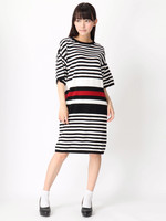 [18AW 新作アイテム]ボーダーニットワンピース(コットン、綿100％)