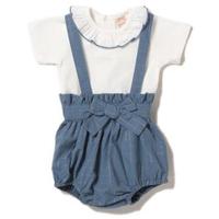 【27%OFF】フリル衿ロンパース×サスペンダーつきブルマセット