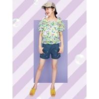 【50%OFF】フルーツ柄オフショルダーブラウス