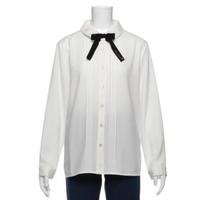 【50%OFF】リボンつきピンタックデシンブラウス