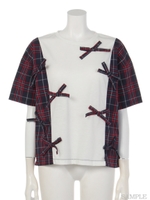 CHECK RIBBON TRIMMED TOPS/OFF WHITE×NV CHECK