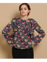 GHOSPELL（ゴスペル）ボタニカルラッフルブラウス/ネイビー(093)