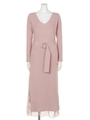 LaceコンビスリットKnit OP/L/PNK