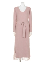 LaceコンビスリットKnit OP/L/PNK