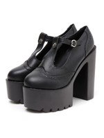 Tストラップウイングチップシューズ/ブラック