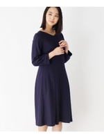 Vネックタック切り替えワンピース/ネイビー(093)