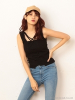 Wクロスノースリニットトップス/ブラック