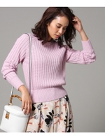 [L]【洗える】ストライプ編みコンパクトニット/ベビーピンク(071)