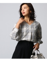 [L]トレノチェックVネックシャツ/ライトベージュ(251)