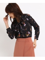 [L]フラワ-プリントタイブラウス/ブラック(619)