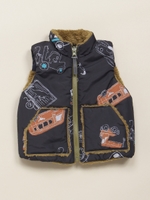 [ベビー]ボーイズラインビークルリバーシブルボアベスト/ブラック