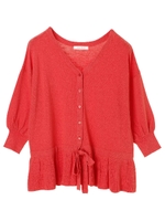 ・ウエストリボンニットカーディガン/レッド