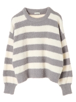 ・シャギーボーダーニットプルオーバー/ライトグレー