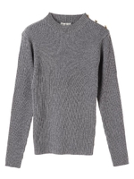 ・肩マリン釦ニットプルオーバー/杢グレー