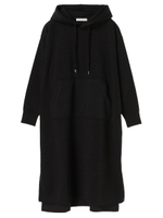 ・裏起毛フード付カットロングワンピース/ブラック