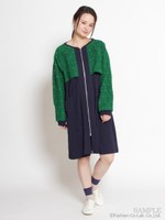 〈BOUQUET〉ポンチ×レースMIXロングブルゾン/ネイビー