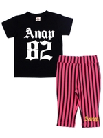 【ANAP KIDS】ストライプレギンス&ナンバリングTシャツSET-UP/ブラック(027)